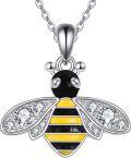 wholesale 925 Sterling Silver Black and Yellow CZ Honeybee Pendant Necklace for Women-0-0