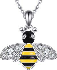 wholesale 925 Sterling Silver Black and Yellow CZ Honeybee Pendant Necklace for Women-Cute Bee