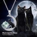wholesale 925 Sterling Silver Moon & Black Cat Green Agate Pendant Necklaces for Women's  Ideas-0-5