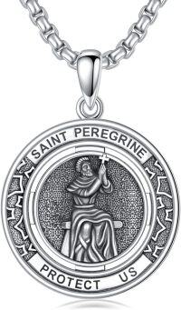 wholesale 925 Sterling Silver Saint Peregrine Protection Medal Pendant Necklace for Men & Women-Saint Peregrine Necklace