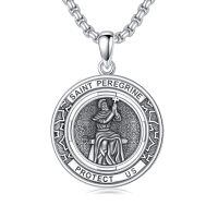 wholesale 925 Sterling Silver Saint Peregrine Protection Medal Pendant Necklace for Men & Women-Saint Peregrine Necklace