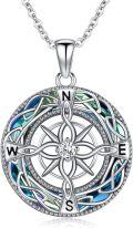 wholesale 925 Sterling Silver Celtic Knot Compass Pendant Necklace with Blue Crystal Accents for Women-0-0