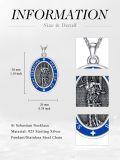 wholesale 925 Sterling Silver & Blue Enamel Oval St Sebastian Prayer Medal Pendant Necklace for Men/Women - Catholic Protection -0-2