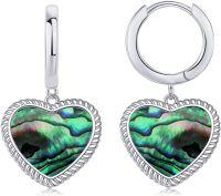 wholesale Sterling Silver Gemstone Heart Huggie Earrings for Women-Abalone Shell