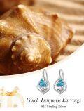 wholesale 925 Sterling Silver Turquoise Conch Shell Drop Earrings for Women Girls Ocean  4cm Long-0-5
