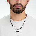 wholesale Sterling Silver Men s Black Cross Necklace with Turquoise Pendant-0-2