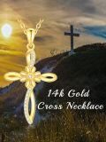 TOUPOP 14K Gold Sunflower Cross Pendant Necklace For Women-0-3