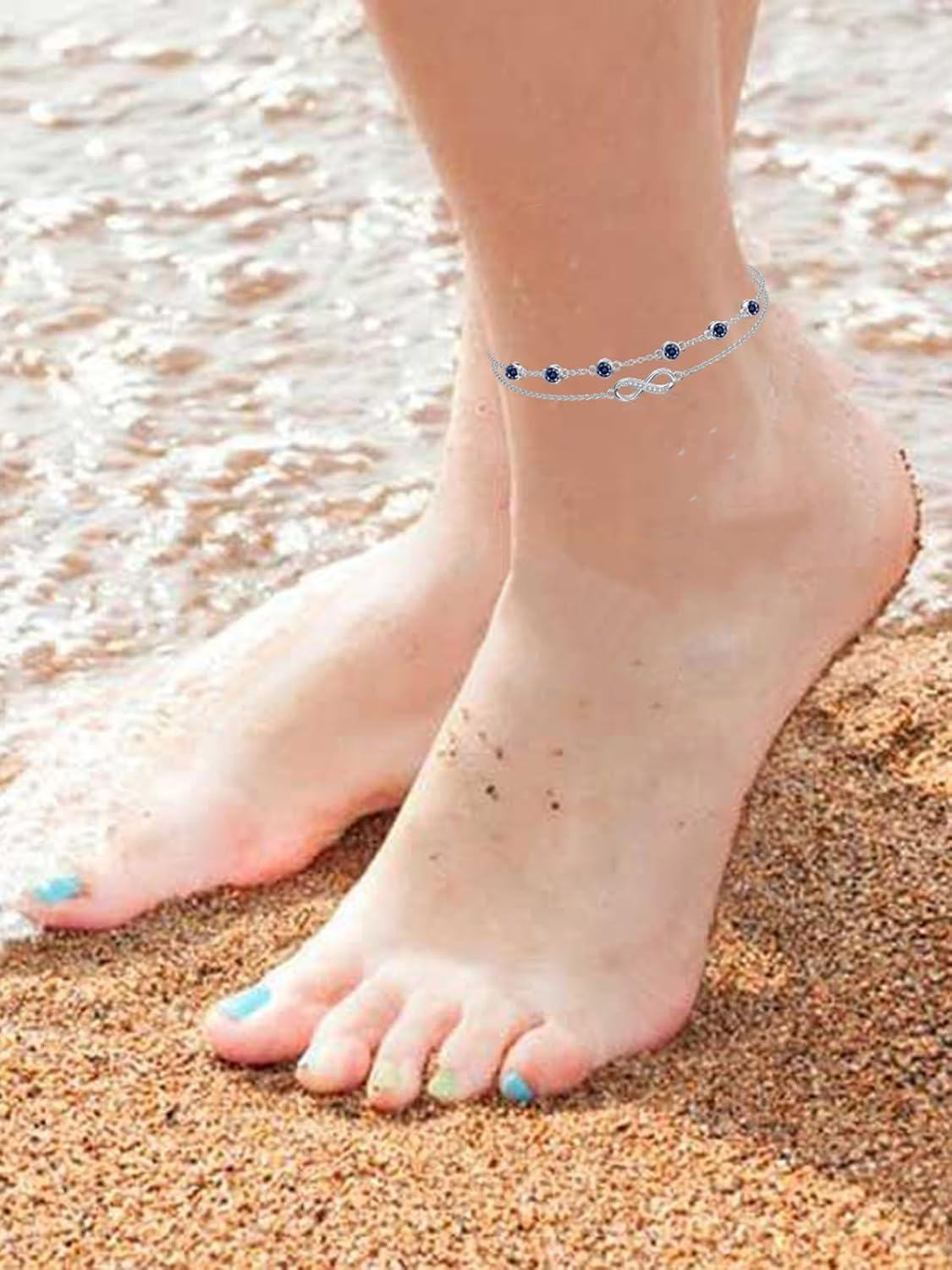 Sterling Silver Birthstone Women s Anklet Bracelets Infinity Butterfly Evil Eye Turtle Pineapple Starfish Heart-0-3