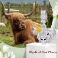 wholesale 925 Sterling Silver Highland Cow Pendant Charm with Flower Accents for Bracelet Necklace Crafting Supplies Jewelry Making DIY Gifts 38x46mm-0-1
