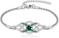 wholesale 925 Sterling Silver Irish Birthstone Celtic Knot Infinity Bracelet-05-May-Emerald