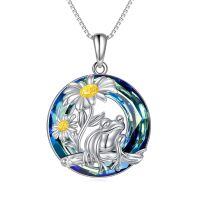 wholesale 925 Sterling Silver Blue Crystal Flower and Frog Pendant Necklace for Women-Frog Necklace