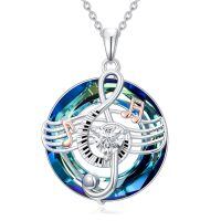 TOUPOP 925 Sterling Silver Crystal Music Note Treble Clef Necklace-undefined