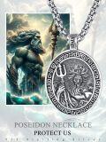 wholesale 925 Sterling Silver Greek Mythology Poseidon Amulet Pendant with 34 Rope Chain for Men Women  -0-5
