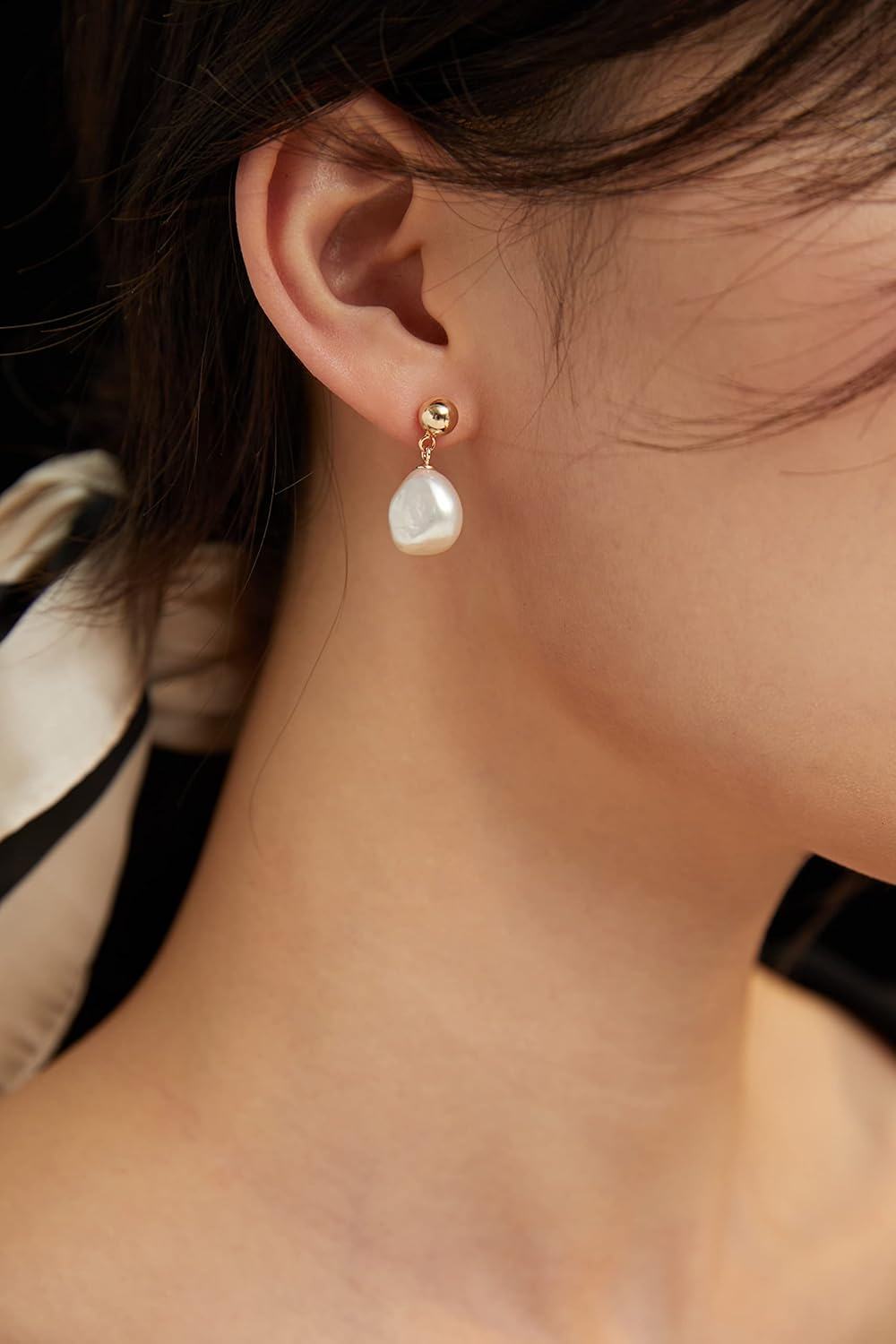 Gold Plated Sterling Silver Baroque Pearl Stud Earrings for Women-0-4