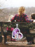 wholesale 925 Sterling Silver Heart-Shaped Pendant with Purple Crystal and Mommy & Baby Figures - I Will Always Love You Necklace-0-5