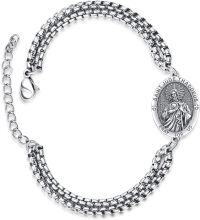 wholesale 925 Sterling Silver Saint Jude Thaddeus Medal Charm Bracelet with Box Chain for Men Women (Adjustable Length: 6-8 inches)-Saint Jude