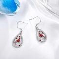 wholesale 925 Sterling Silver Red Cardinal Teardrop Dangle Earrings-0-1