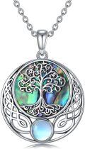 wholesale 925 Sterling Silver Abalone Shell Tree of Life Witch's Knot Triple Moon Goddess Pendant Necklace for Women-0-0