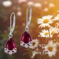 wholesale 925 Sterling Silver Garnet Drop Earrings with Floral Accents-0-2