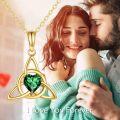 wholesale 14K Gold Green Crystal Heart Trinity Knot Pendant Necklace for Women-0-1