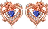 wholesale 925 Sterling Silver Rose Heart Birthstone Stud Earrings for Women-09 Sep - Sapphire