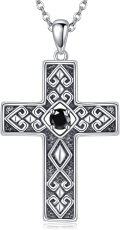 wholesale 925 Sterling Silver Black Cubic Zirconia Celtic Cross Pendant Necklace for Men & Women-0-0