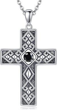 wholesale 925 Sterling Silver Black Cubic Zirconia Celtic Cross Pendant Necklace for Men & Women-C