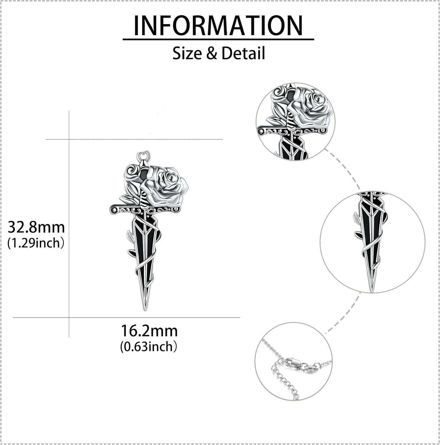 wholesale 925 Sterling Silver Cross with Roses and Sword Pendant Necklace for Women Men Gothic Punk Style  48cm Chain Length-0-3