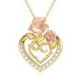 TOUPOP 14K Gold Rose Flower Heart Pendant Necklace-0-0