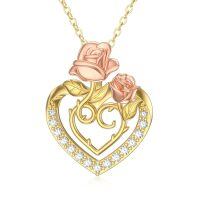 TOUPOP 14K Gold Rose Flower Heart Pendant Necklace-undefined