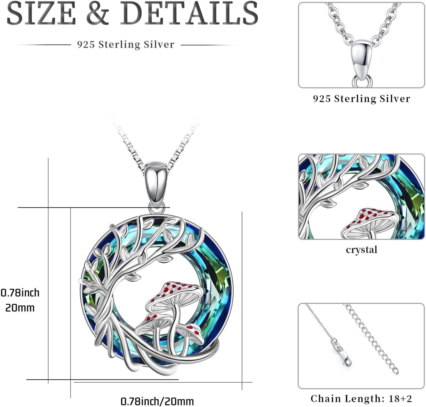  Sterling Silver Crystal Mushroom Tree of Life Pendant Necklace -0-4
