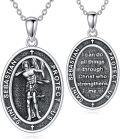 wholesale 925 Sterling Silver Oval Saint Sebastian Protect Us Medal Pendant Necklace with stainless steel chain-0-0