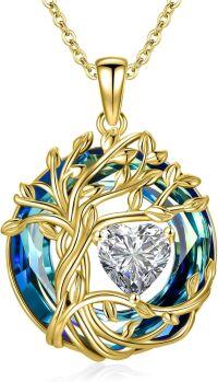 wholesale White Gold Yellow Gold Plated Sterling Silver Austrian Crystal Celtic Tree of Life Necklace-1.2CT Moissanite White Gold-Blue Crystal