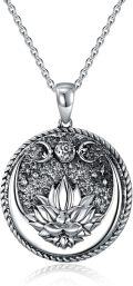 wholesale 925 Sterling Silver Lotus Flower and Crescent Moons Pendant Necklace-0-0