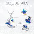 wholesale 925 Sterling Silver Blue Hummingbird & Purple Flower Pendant Necklaces Gift for Women Girls Mother's Day Anniversary Jewelry Present Ideas-0-5