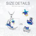 wholesale 925 Sterling Silver Blue Hummingbird & Purple Flower Pendant Necklaces Gift for Women Girls Mother's Day Anniversary Jewelry Present Ideas-0-5