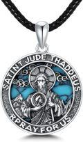wholesale 925 Sterling Silver Turquoise St. Jude Thaddeus Prayer Medal Pendant Necklace-0-0