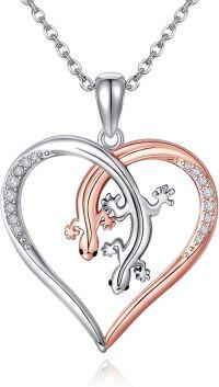 wholesale 925 Sterling Silver Heart Gecko Pendant Necklace - Unique s for Women and Girls-Lizard