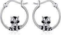 wholesale 925 Sterling Silver Raccoon Animal Hoop Earrings Gift for Women Girls Jewelry Accessories-cute raccoon