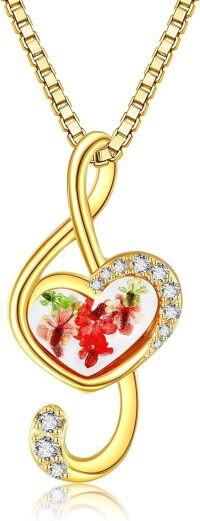 wholesale 925 Sterling Silver Plated Gold  Heart-Shaped Flower Pendant Necklace for Women - Romantic s-Music