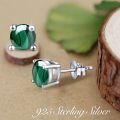 wholesale 925 Sterling Silver Green Malachite Stud Earrings - 6MM Round Gemstone  for Women-0-5