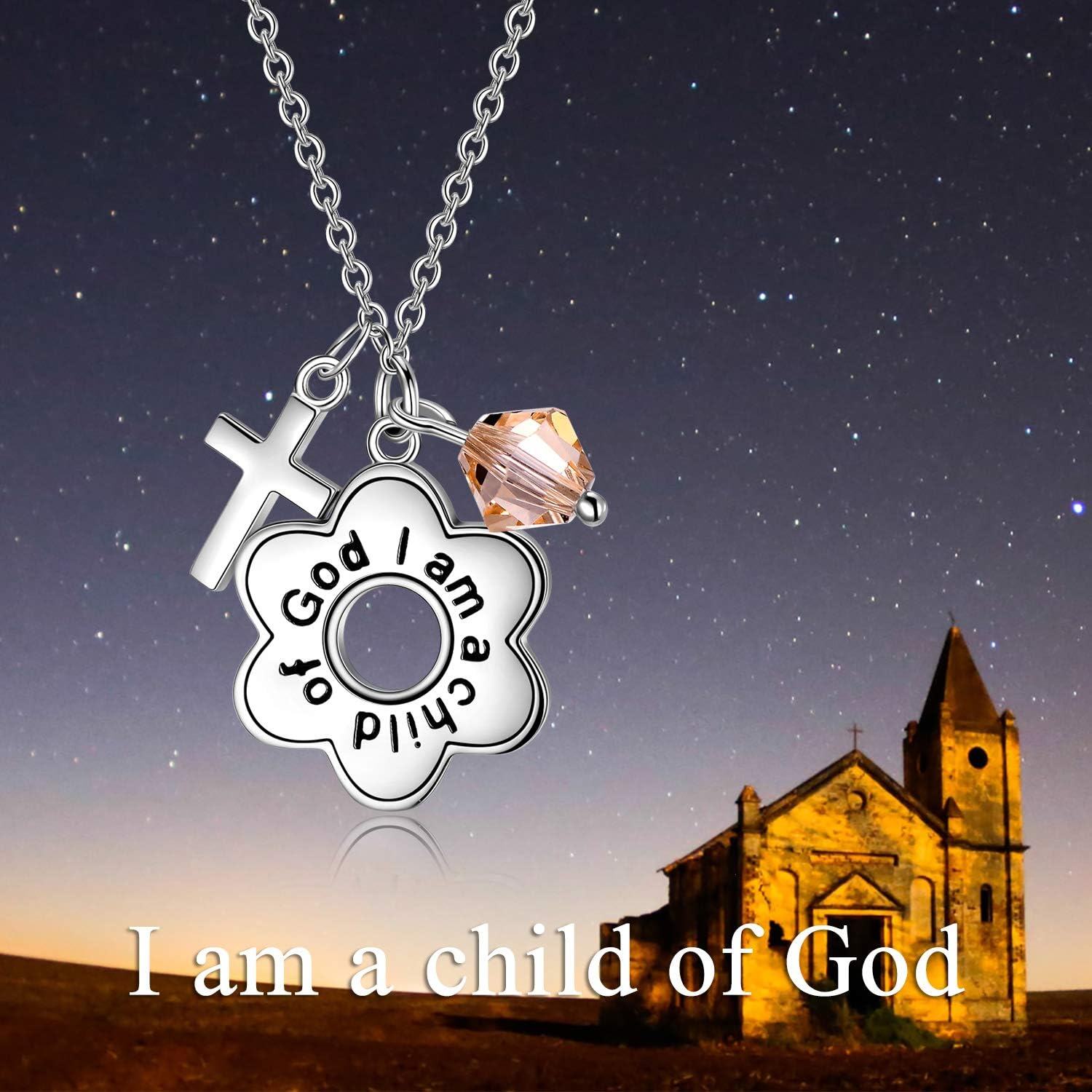 925 Sterling Silver Daisy Child of God Necklace for Girls Baptism Communion Birthday-0-5