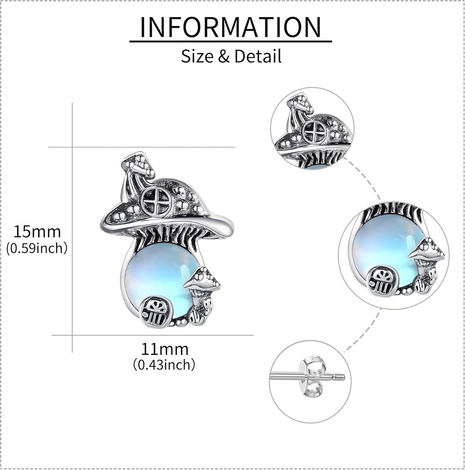  Silver Mushroom Stud Earrings with Moonstone Moss Agate Turquoise Mother s Day Gifts -0-5