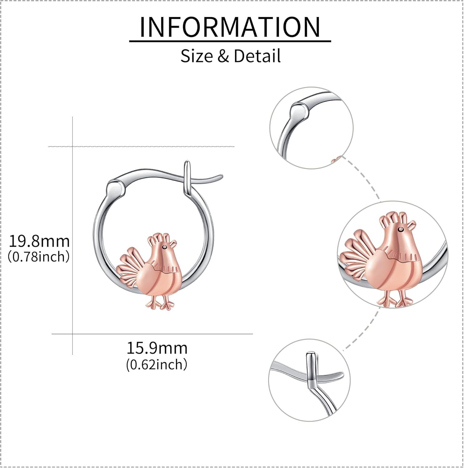 wholesale 925 Sterling Silver Rose Gold Plated Hen Charm Hoop Earrings for Women Girls Mothers Day Gift-0-4