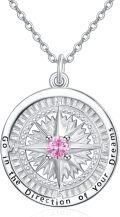 wholesale 925 Sterling Silver Compass Birthstone Necklace - 24mm, 18-20 Chain, Hypoallergenic, Gift for Women-0-0