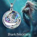 wholesale 925 Sterling Silver Round Abalone Shell Mermaid Pendant Necklace with Shark and Evil Eye Charm for Women-0-2