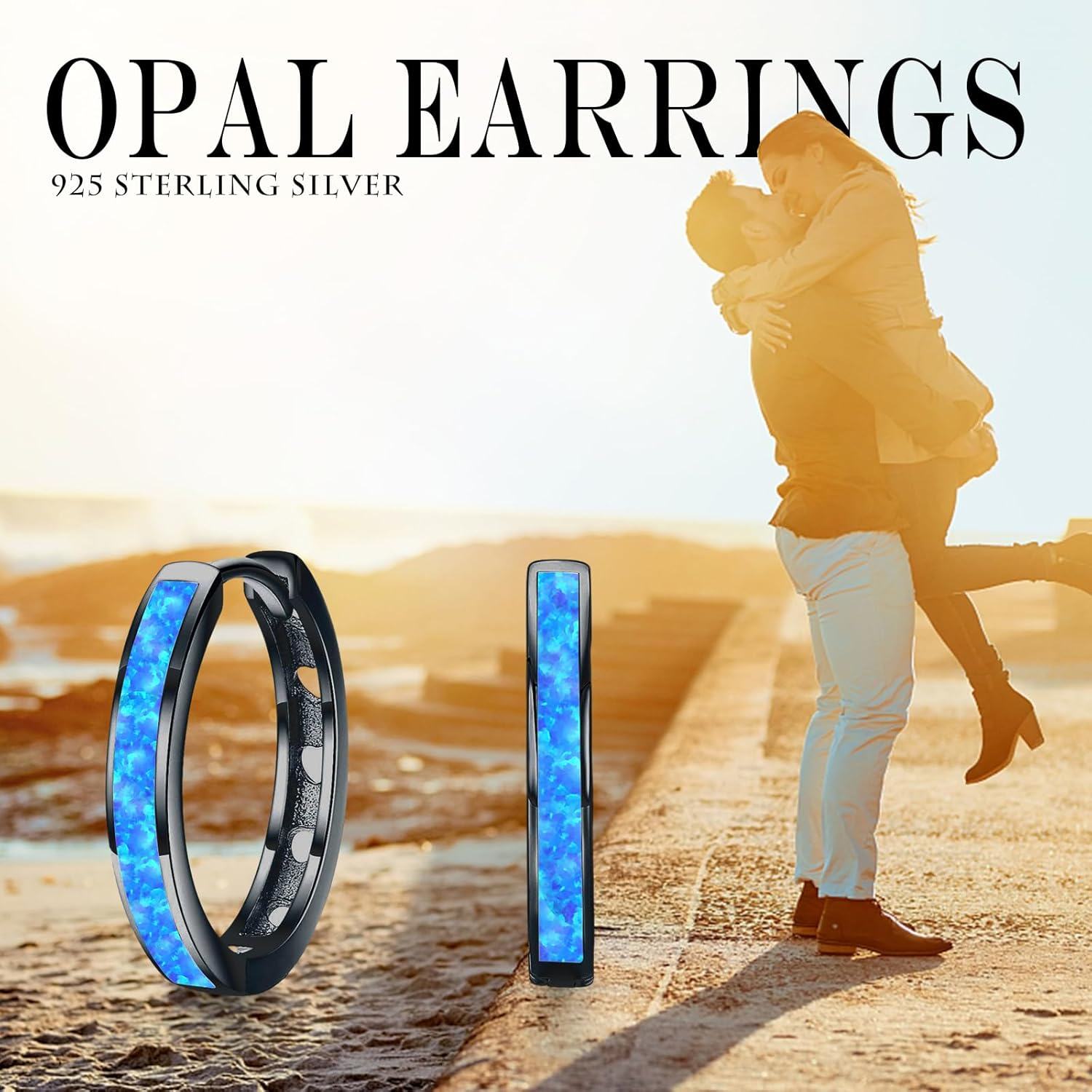 wholesale 925 Sterling Silver Simulated Opal Hoop Earrings for Women Hypoallergenic Huggie Hinged Hoops Colorful Jewelry Gift-0-5