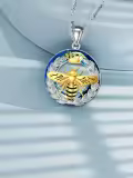 TOUPOP Sterling Silver Gold Plated Crystal Bee With Crown Pendant Necklace-0-3
