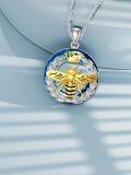 TOUPOP Sterling Silver Gold Plated Crystal Bee With Crown Pendant Necklace-0-3