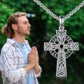 wholesale 925 Sterling Silver Celtic Knot Black Stone Cross Necklace Norse Viking s for Him Her-0-5